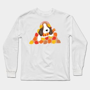 Autumn Dog, Cute Dog, Basset Hound, Autumn Leaves Long Sleeve T-Shirt